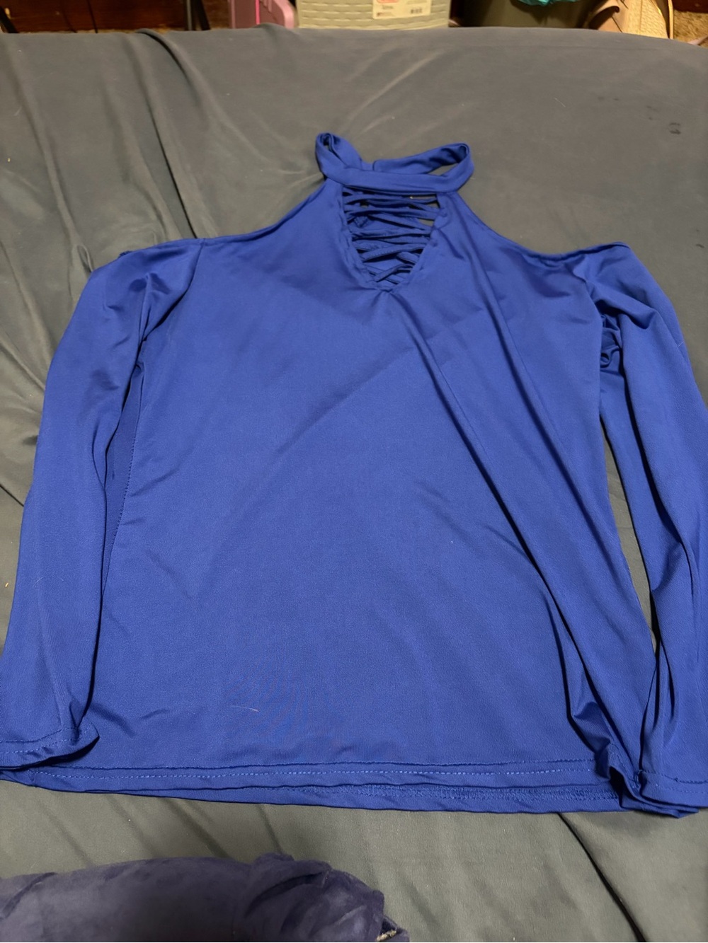 Women’s Cold-Shoulder Lace-Up Neck Top - Royal Blue